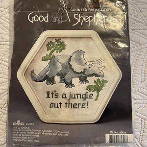 NEW GOOD SHEPHERD "IT'S A JUNGLE OUT THERE!" DINOSAUR CROSS STITCH KIT